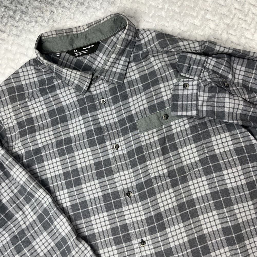 Under Armour Flannel Shirt‎ Mens 3XL Gray Plaid Button Up Long Sleeve UA